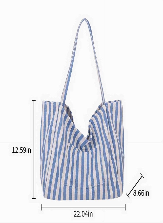 Winatehr canvas tote bag for women, beach striped medium size shoulder bag with pocket, college everyday casual tote bag for work - Image 3